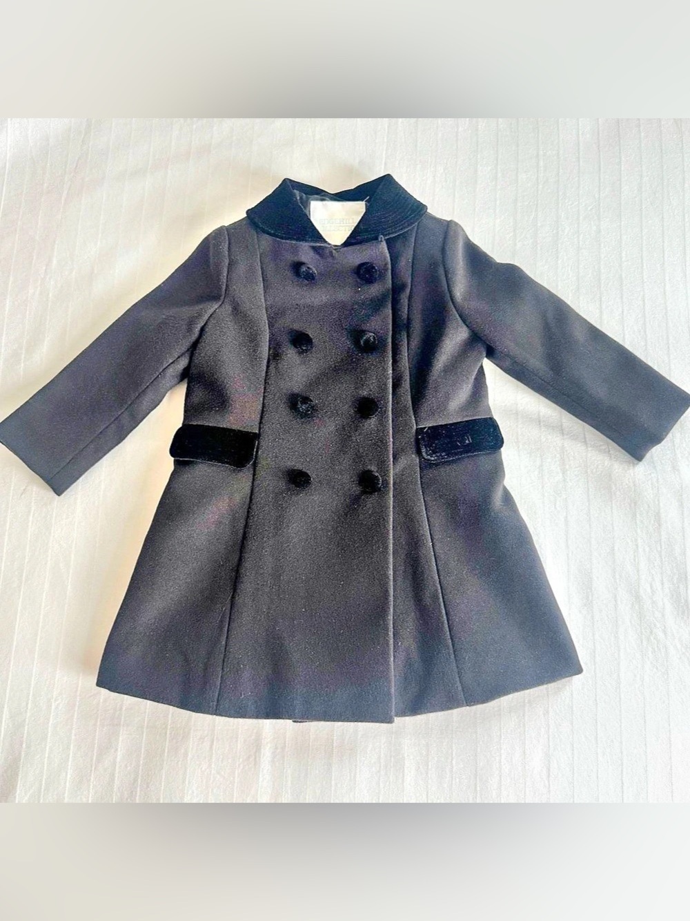 Edgehill Collection Girls Black Double-Breasted Pea Coat 18M